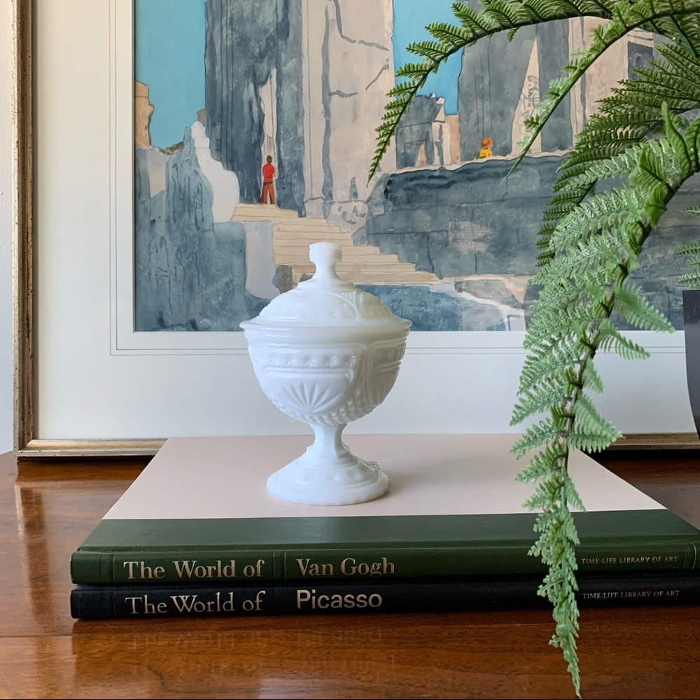 Milk Glass Lidded Trinket Dish